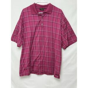 Bobby Jones Collection Men's XL Pink Plaid Short Sleeve 3 Button Polo Golf Shirt